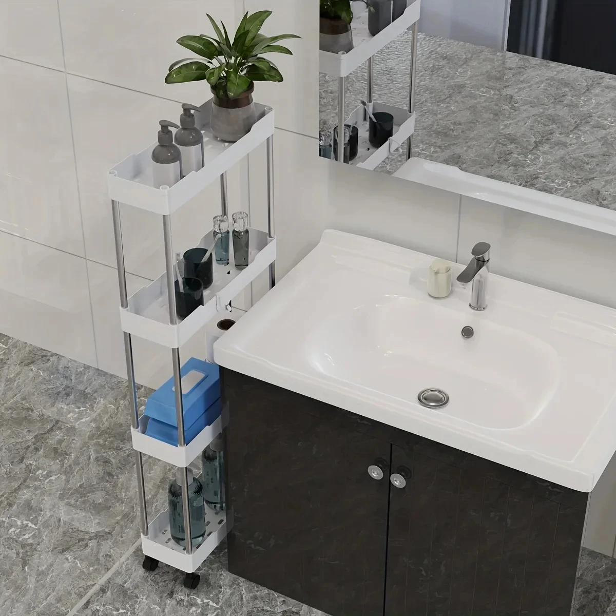 3/4 Tier Mobile Storage Shelf Interspace Gap Shelf Kitchen Storage Shelf Bathroom Storage Rack Fridge Side Seam Finishing Rack