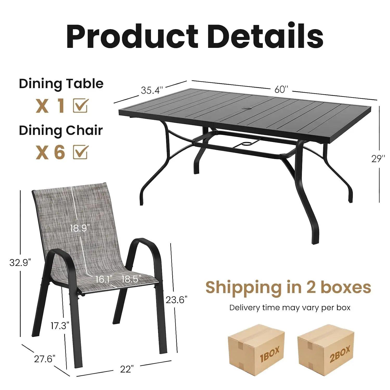 Outdoor Dining Set 6-Seat Patio Table & Stackable Chairs for Garden Backyard, Customized