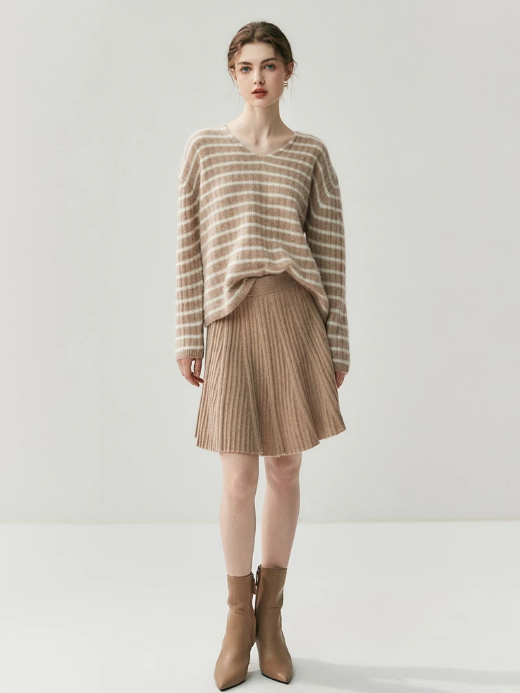 

2025 Women's Pleated Skirt 100% Cashmere Knit Mini Skirt Autumn Winter Preppy Style Cashmere Knitwear A-line Above Knee Skirt