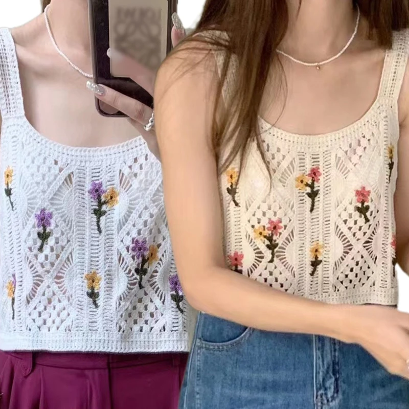 Gestrickte Cami-Crop-Tops für Damen mit quadratischem Ausschnitt, Weste für Tanktops, sexy ärmellos