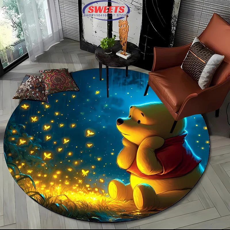 3D Miniso Disney Cartoon Winnie The Pooh Round Carpet Living Room Children's Bedroom Sofa Doormat Floor Rug Anti-slip Decor Mat