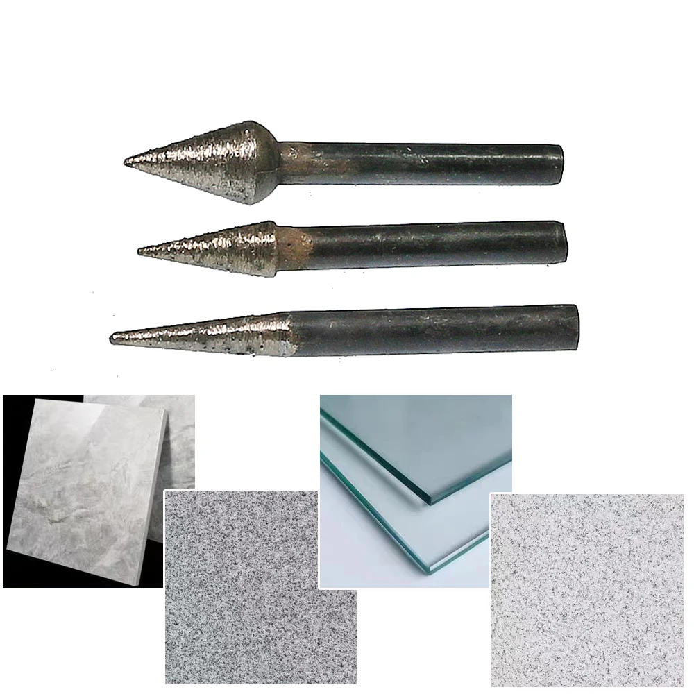 3 piezas de punta abrasiva de molienda de aleación de diamante sinterizado cónico OD 6mm/8mm/12mm para tallado de grabado de piedra