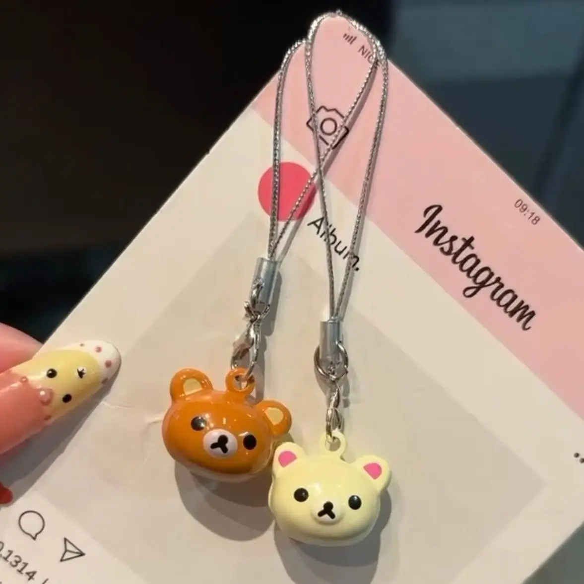 Lazy Brown Bear Bell Phone Charm Pendant Cute Kawaii Keychain For iPhone Chain Schoolbag Airpods Earphones Hanging Keychain