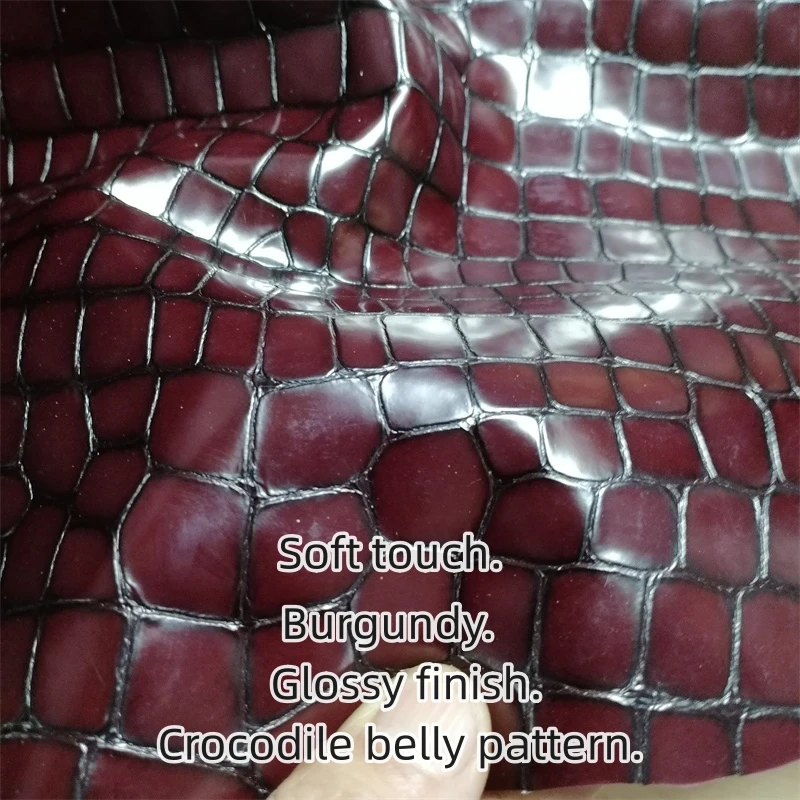 1mm Wine Red Crocodile Belly Grain Cowhide. Top-Grain Leather. Genuine Leather Fabric. For DIY Shoes. bags.Full Sheet Cutting