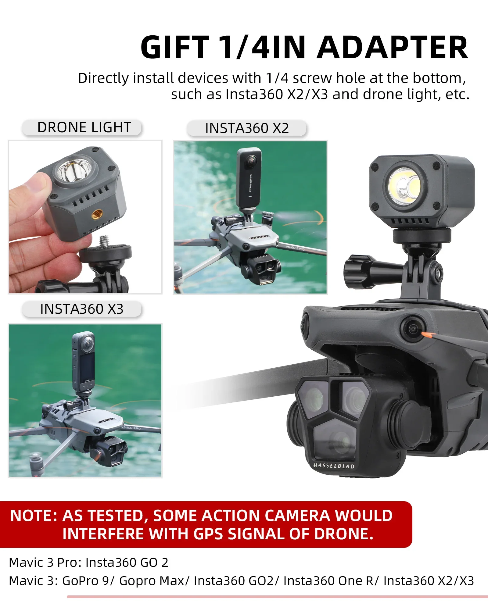 Mount Bracket Adapter For Mavic 3 For Gopro 11 Insta360 one x3 4 Lights  Action Camera For DJI Mavic 3 Pro/Classic Accessories