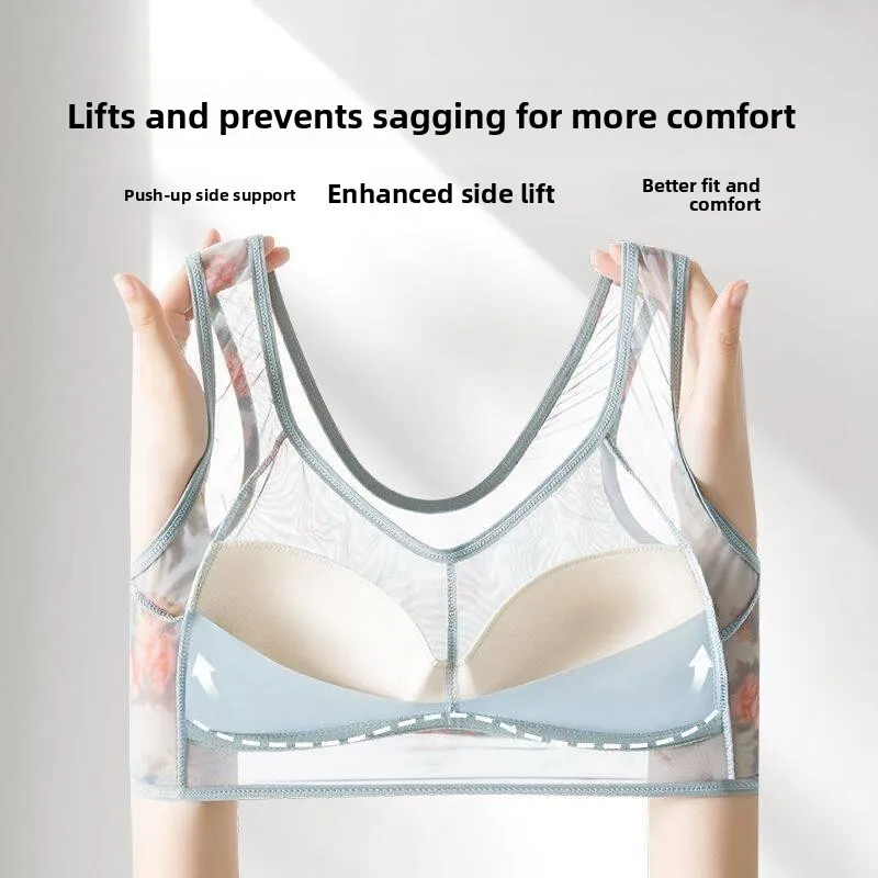 Large Size Wireless Bra Breathable Ultra Thin Ladies Underwear Gathered No Steel Ring for Preventing Sagging And Side Breast