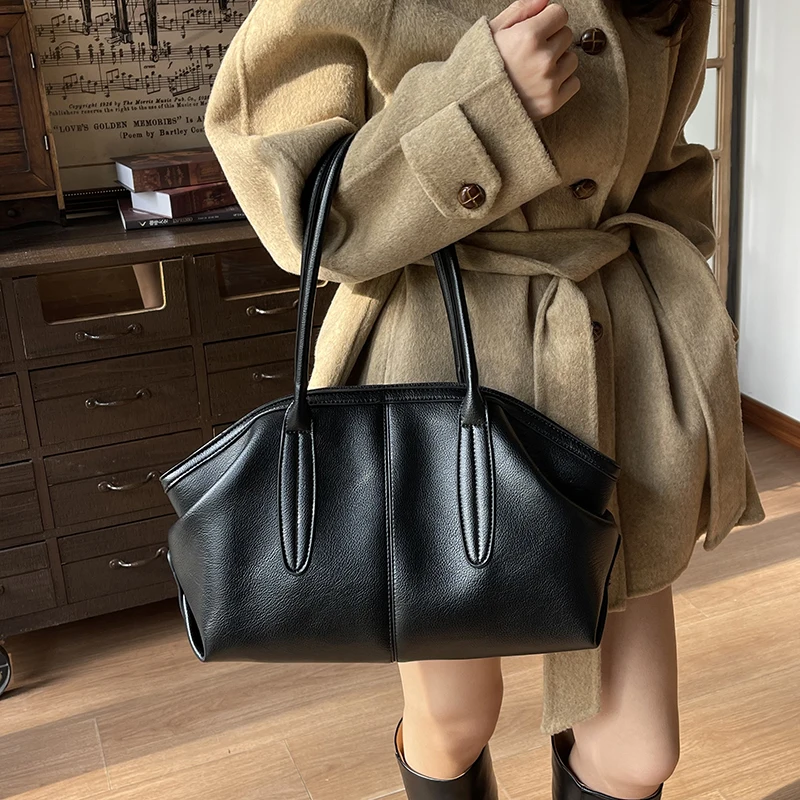 

Fashionable Retro Solid Color Large Capacity Tote Bag Simple Handbag Shopping Bag Portable Carrier Bag