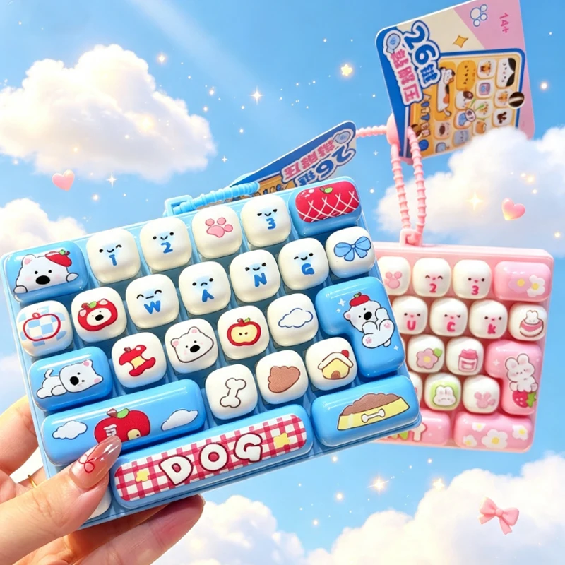 26-Key Keyboard Keychain Clicker Anti-Stress Anxiety Relief Decompression Sensory Bag Accessory Fun Gift Item
