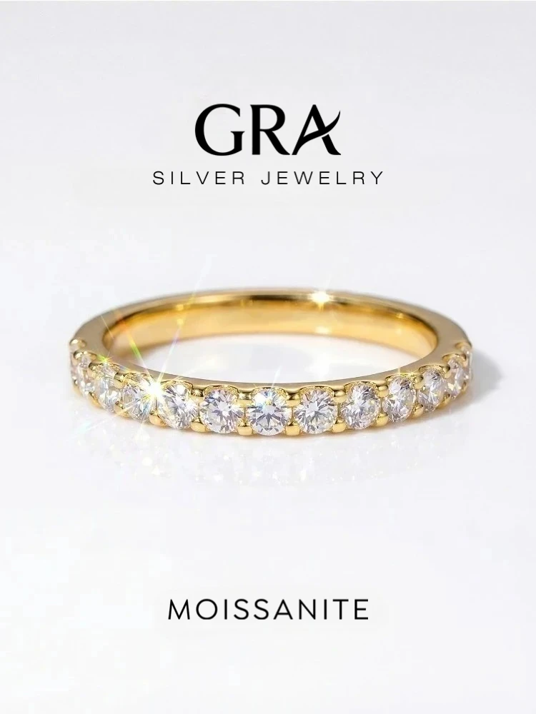 GRA Exquisiter, geprüfter Moissanit-Ring, passendes Hochzeits-Diamantband für Damen, 925er Sterlingsilber, Einzelring, Schmuck