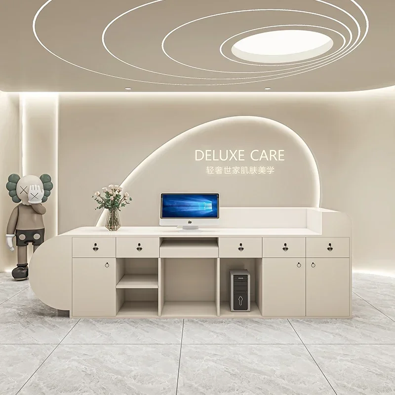 مكاتب الاستقبال على الطراز الكريمي، مكتب الاستقبال، مكاتب الاستقبال، مكاتب الاستقبال، ماكينة تسجيل المدفوعات النقدية، أثاث المكاتب، طاولة Et LLRD