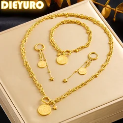 DIEYURO 316L Stainless Steel Golden Star Portrait Hanging Coin Necklace Earrings Bracelet Set Women New Fashion Jewelry Gift
