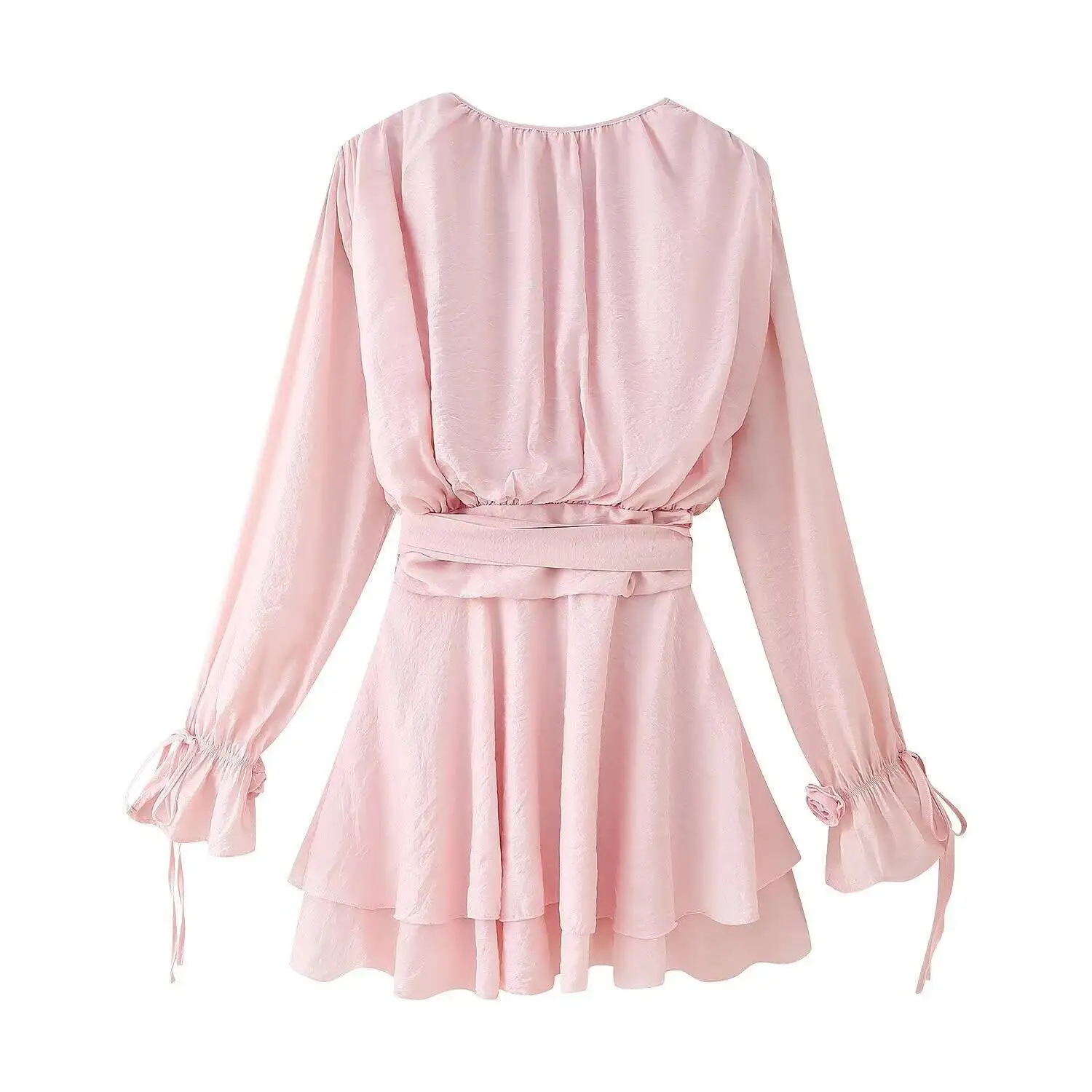 2025 verão outono feminino com flores puff manga longa o pescoço em camadas vestidos de linha a doce moda feminina mini vestidos