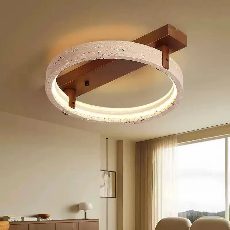 Modern Nordic Hotel Bedroom Dining Room Travertine Pendant Light Creative Fixture Lamp Round Natural Hole Stone Ceiling Light