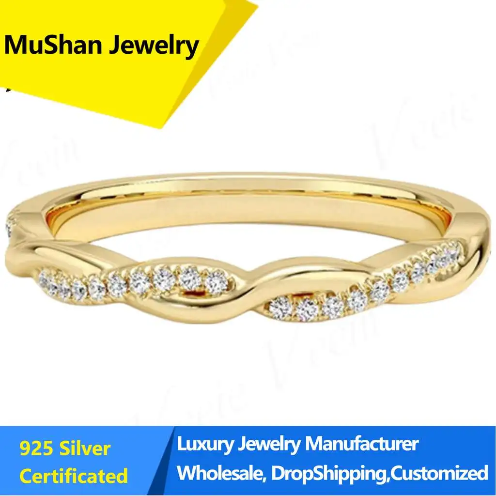 MuShan Jewelry S925 Silver Twist Ring Female European And American Simple Mobius Ring Cultivated Diamond Small Tail Ring