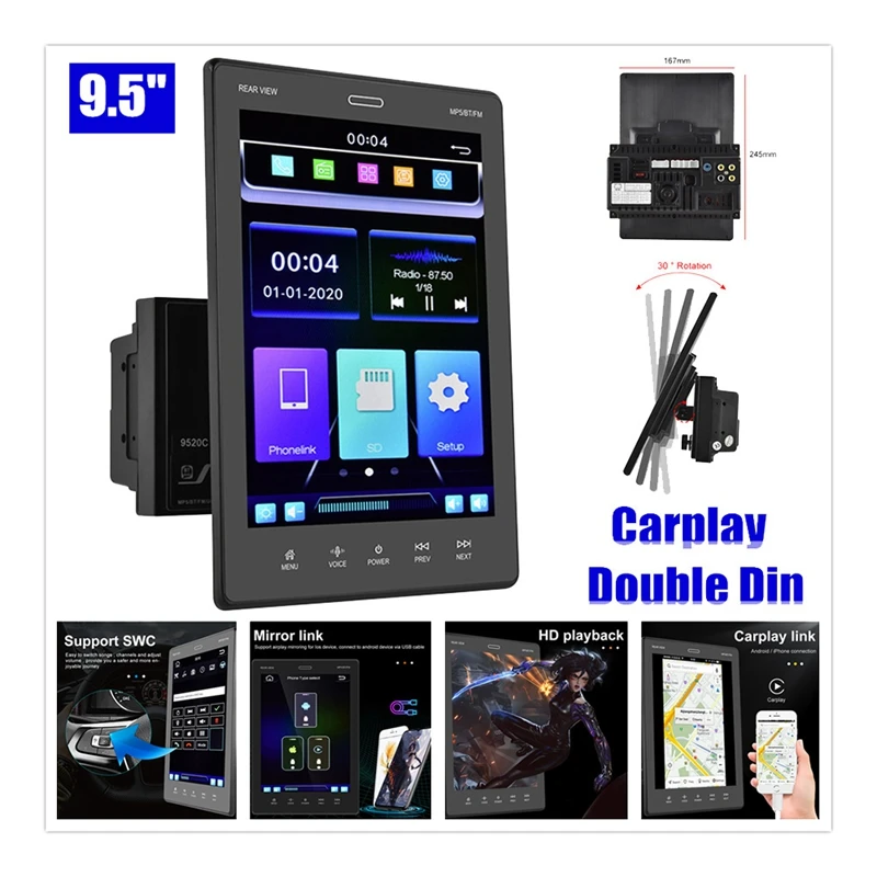 2Din Press Screen MP5 Player Car Stereo FM Radio For Apple/Android Carplay Bluetooth Mirror Link Navi+8 LED Camera