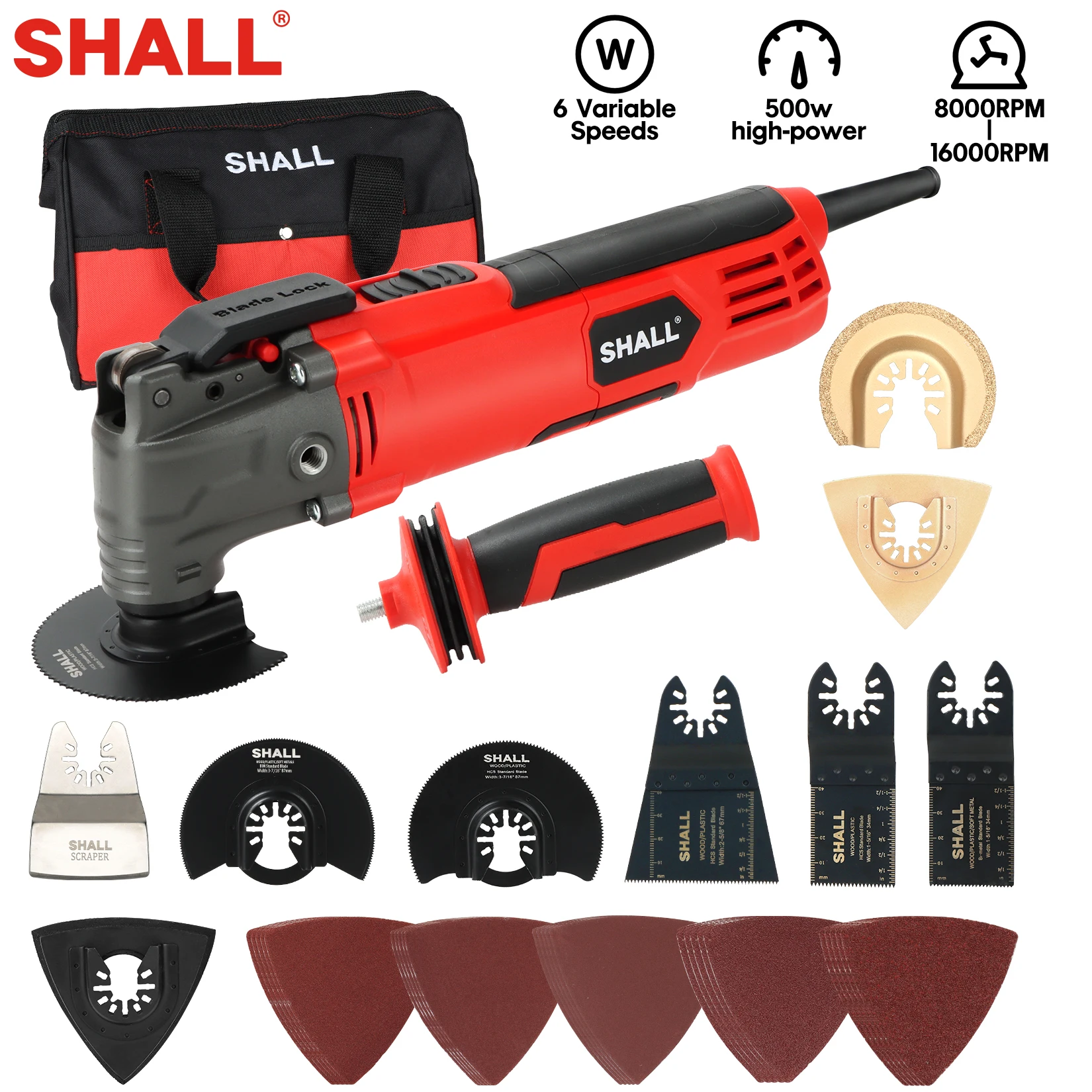 SHALL Multifunction Tool Oscillating Multi-Tools Kit with 5° Oscillation Angle Variable Speed Woodworking Tool Home Decoration