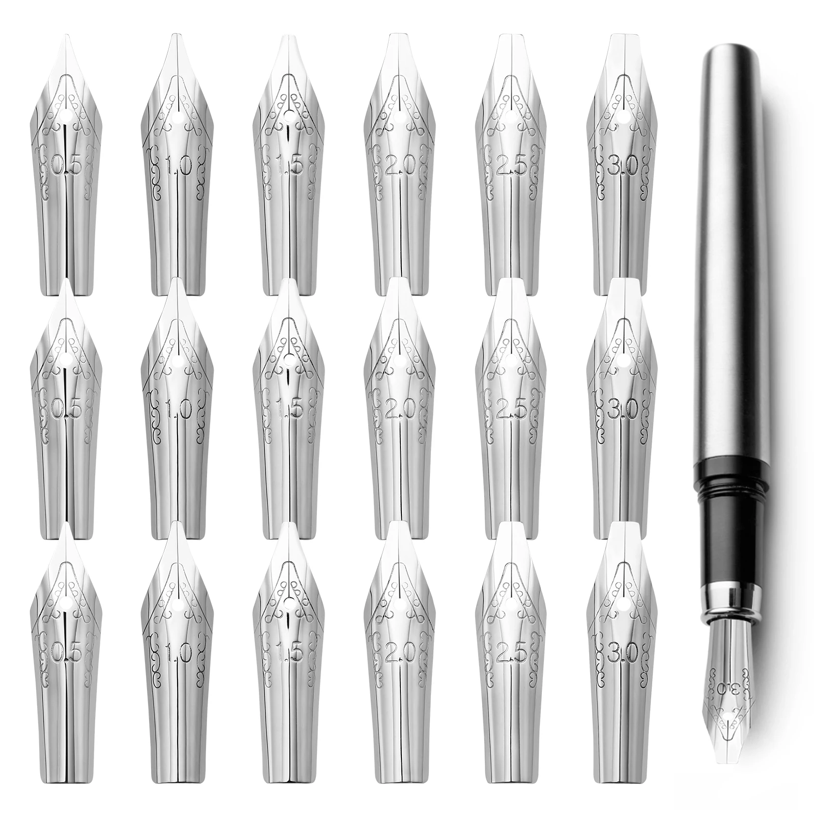 30 pcs Fountain 1+3+1 5+2 5+0 5mm Stainless Calligraphy Writing Nibs Tools Pen Nibs Set Students Artists