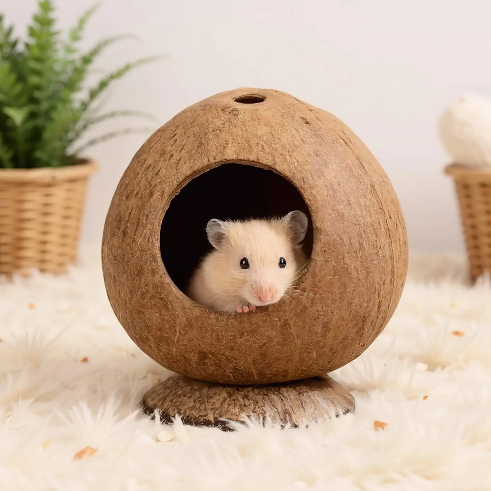 Casa para Hámster, Nido para Mascotas Pequeñas, Refugio Cálido para Masticar, Nido de Hámster de Cáscara de Coco, Casa para Mascotas para Hámsteres Golden Bear, Ratas Holandesas y Ardillas