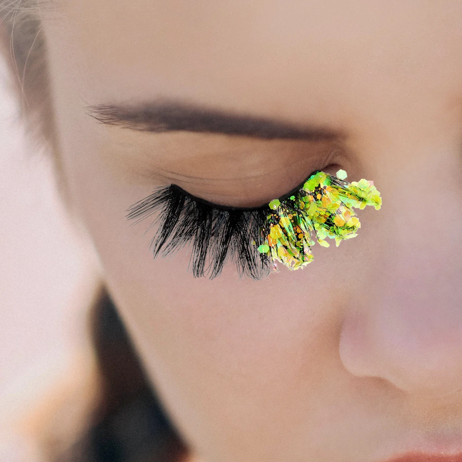 1쌍의 화려한 글리터 인조 속눈썹 형광 변화 축제 파티 가짜 속눈썹 반짝이는 아이 메이크업