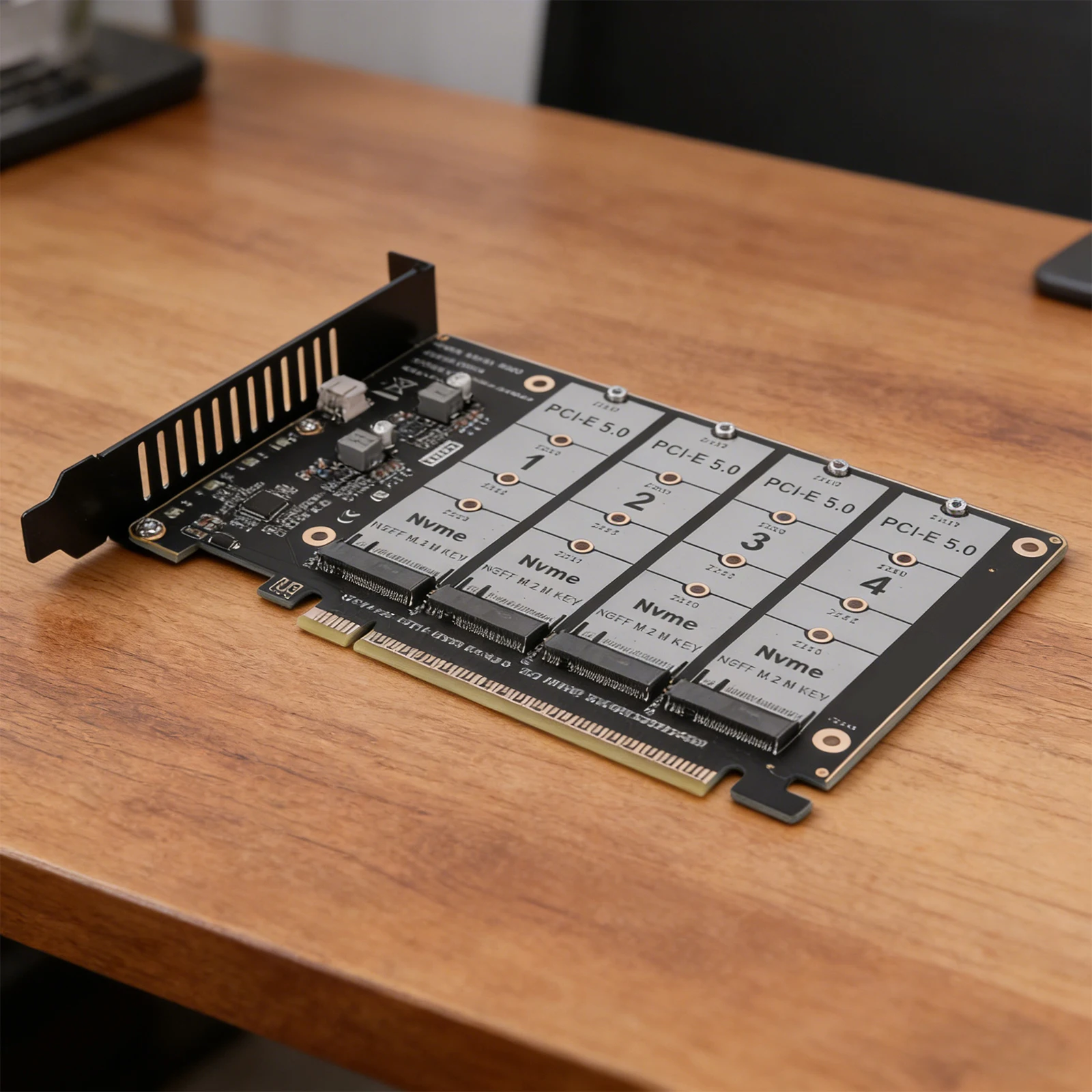 PCIE Express 5.0 Gen5 Gen4 X16 Adapter Card To 4X NVME M.2 NGFF SSD High Speed 4x128Gbps with Individual LED Indicator