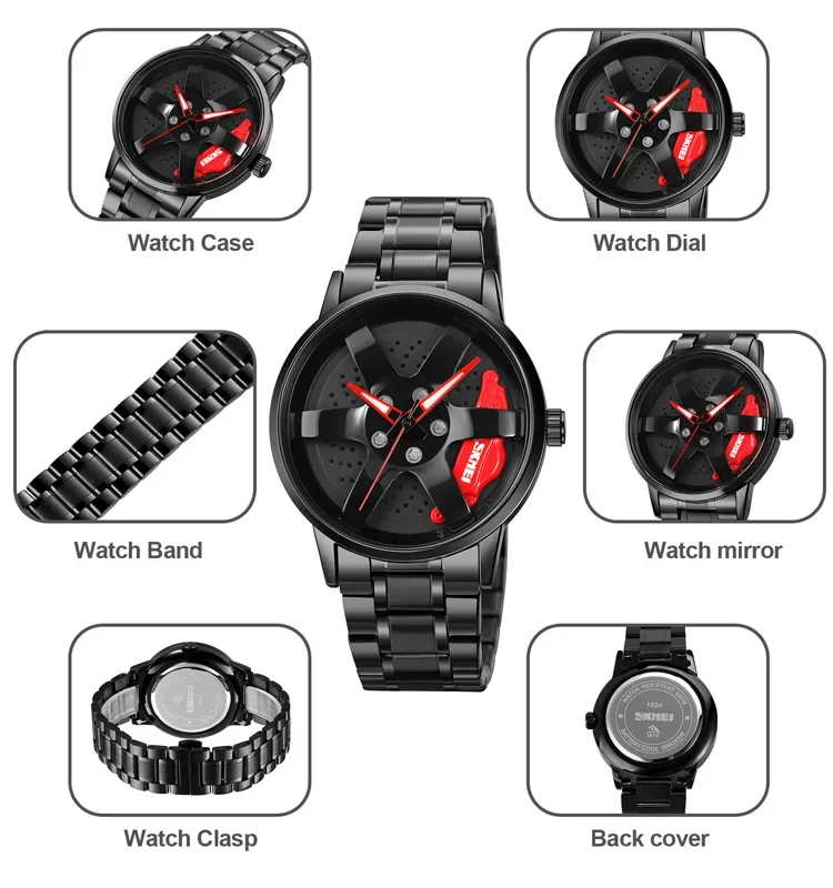 SKMEI 1824 New Men\'s Watches Movement Stainless Steel Waterproof Watch For Hollow Rotation Dial Wristwatch Relogio Masculino