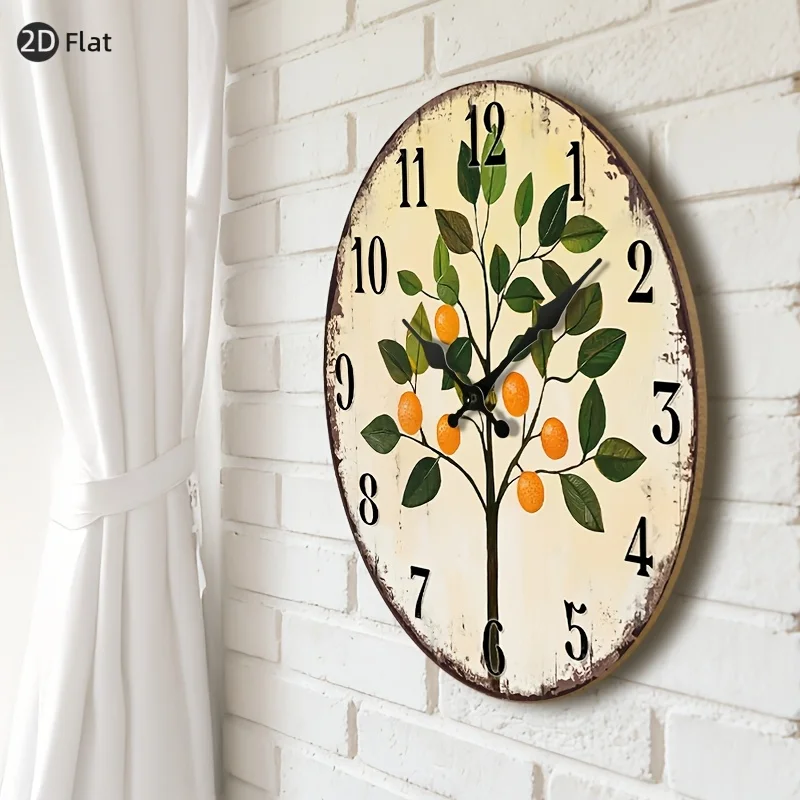 1pc Silent Wall Clock Non-Ticking Wooden, Decorative Circular Clock Glossy Lamination End Orange Tree with Fruits And Leaves on a Clock Face Design for Office, Conference Room, Reception Area, Lounge, Waiting Room 25.4cm 30.48cm 35.56cm 40.64cm