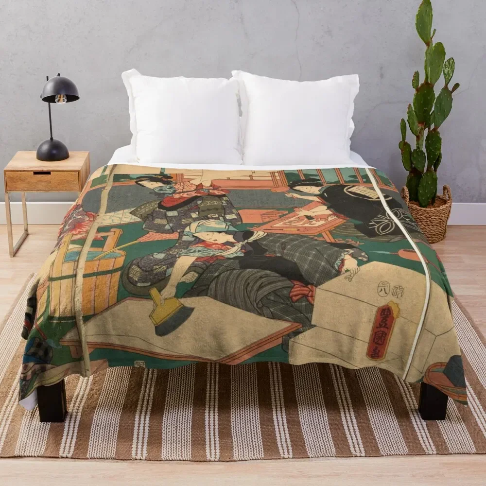 

Japanese Artisans japanese art woodblock stamp print vintage antique art Throw Blanket Bed linens valentine gift ideas Blankets