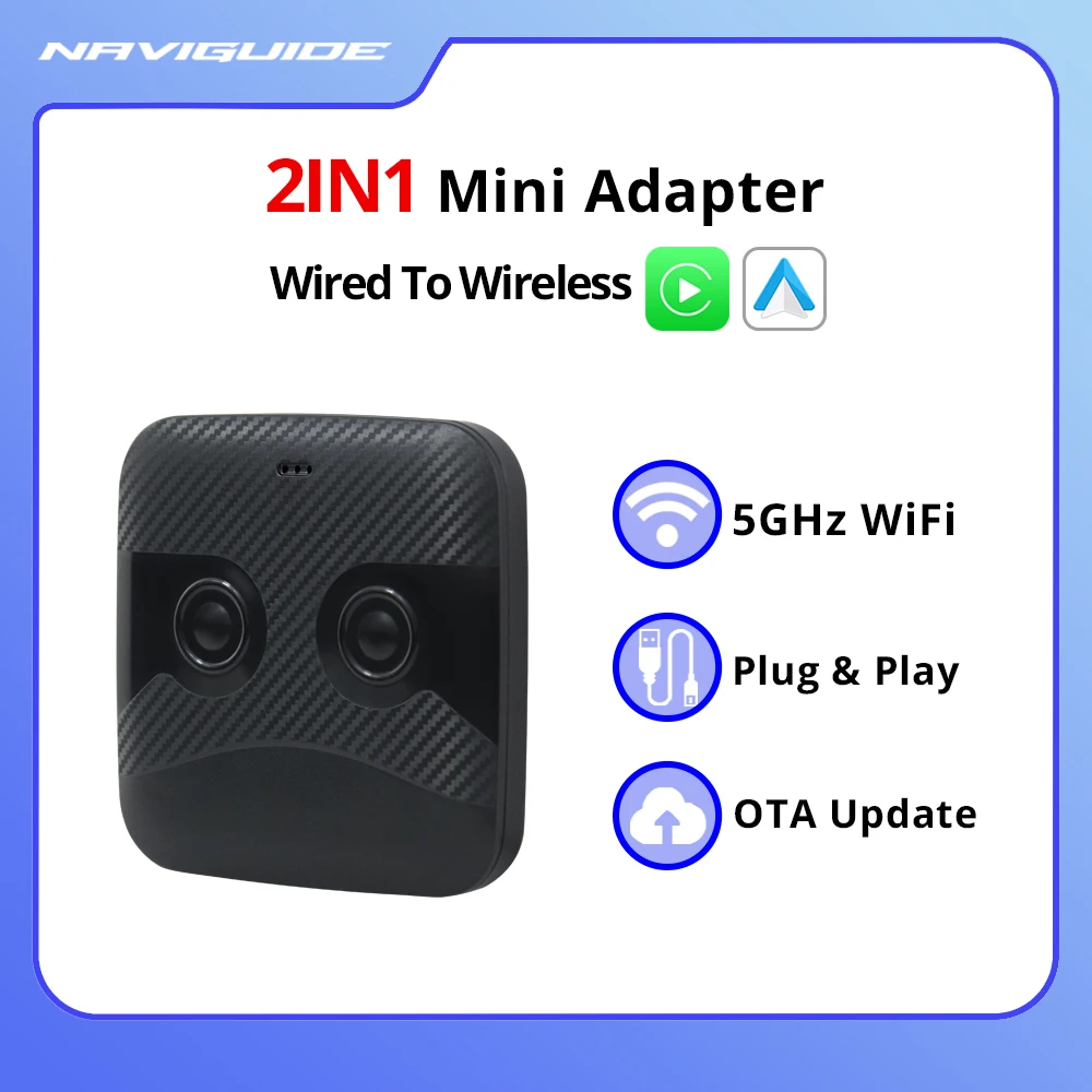 

NAVIGUIDE EC05-MTY 2IN1 Wired To Wireless CarPlay Adapter Android Auto Dongle For Toyota Mazda Nissan Suzuki Audi Plug And Play