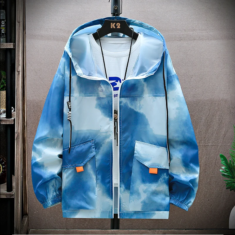 

Мужская летняя куртка с капюшоном, легкая дышащая верхняя одежда, модная брендовая одежда для подростков с принтом, защита от солнца