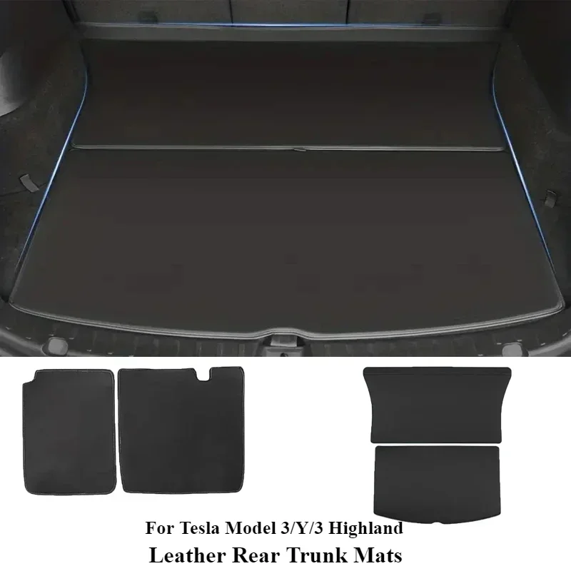 For Tesla Model 3/Y/3 Highland 2024 Leather Trunk Mats Rear Seat Back Protector Pad Backrest All Weather Liner Pet Anti-kick Pad