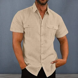 Summer Cotton Linen Shirts for Men Casual Short Sleeved Shirts Blouses Solid Turn-Down Collar Formal Beach Shirts Male Clothing