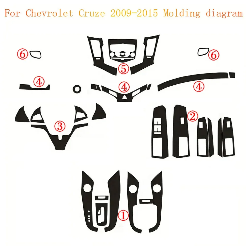 For Chevrolet Cruze 2009-2015 Interior Central Control Panel Door Handle Carbon Fiber Stickers Decals Car styling Accessorie