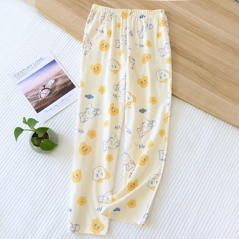 Trousers Ancho Pantalones De Mujer Suelto Pijama Pyjama Femme Pants Women Pajama Knitted Cotton Sleep Wear Soft Cartoon Pantalon