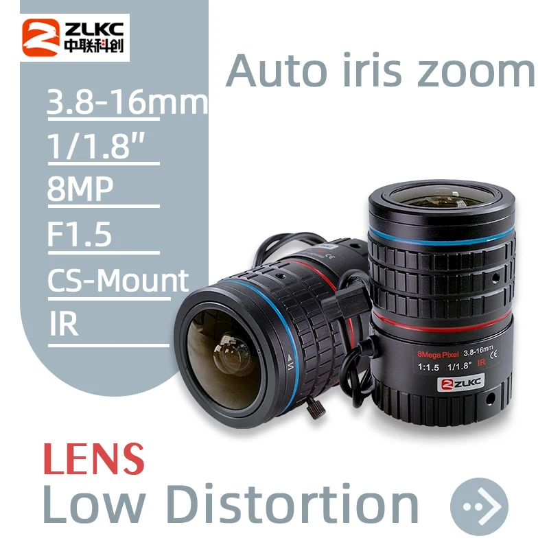 

ZLKC 3.8-16mm Zoom Lens 1/1.8 Inch Auto Iris IP Camera CS Mount Varifocal Low Distortion 8MP Surveillance Lens for CCTV Camera