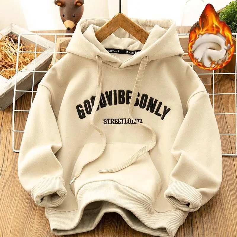 

Hot Big Kids Padded Warm Sweatshirt Thick Fleece Cotton Hoodies Clothes Spring Autumn Baby Boys Girl Letter Print Pullover 4-12Y