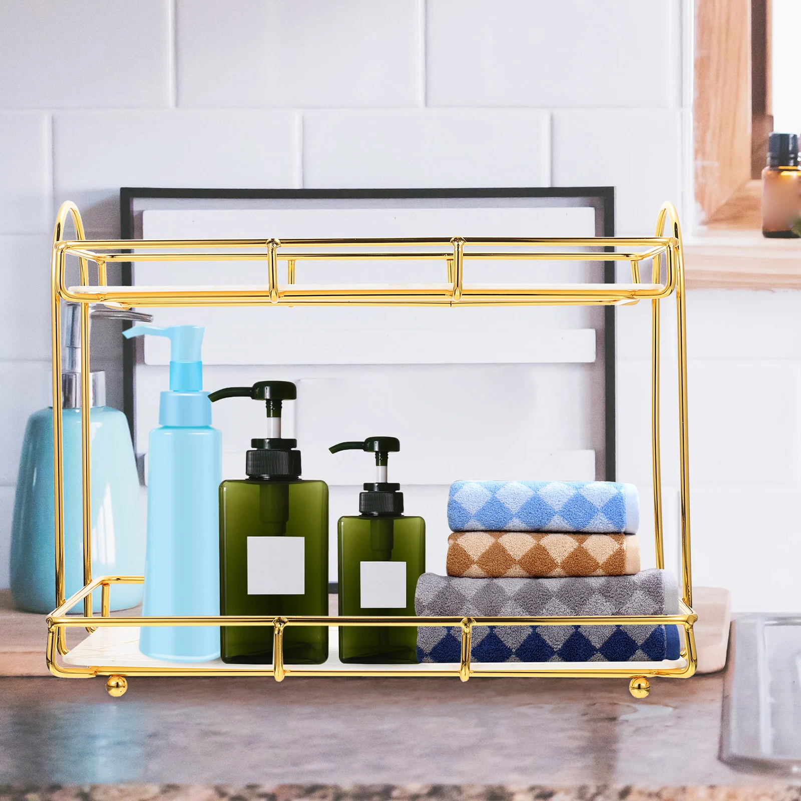 

Durable Premium Metal Skincare Organizer Cosmetics Storage Rack Bathroom Countertop Shelf Space Saving Holder