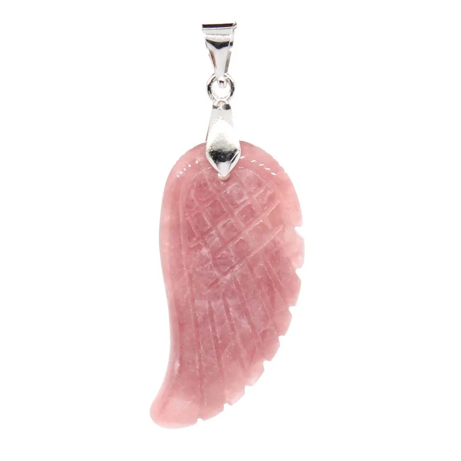 Charms Natural Healing Crystal Angel Wing Stone Pendants For Women Strawberry Quartz Round Pendant Choice Men Jewelry Gifts