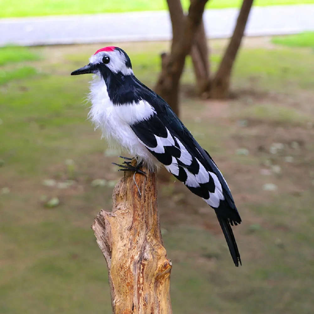 simulation woodpecker toy foam&feather white and black bird doll gift about 30cm 0820