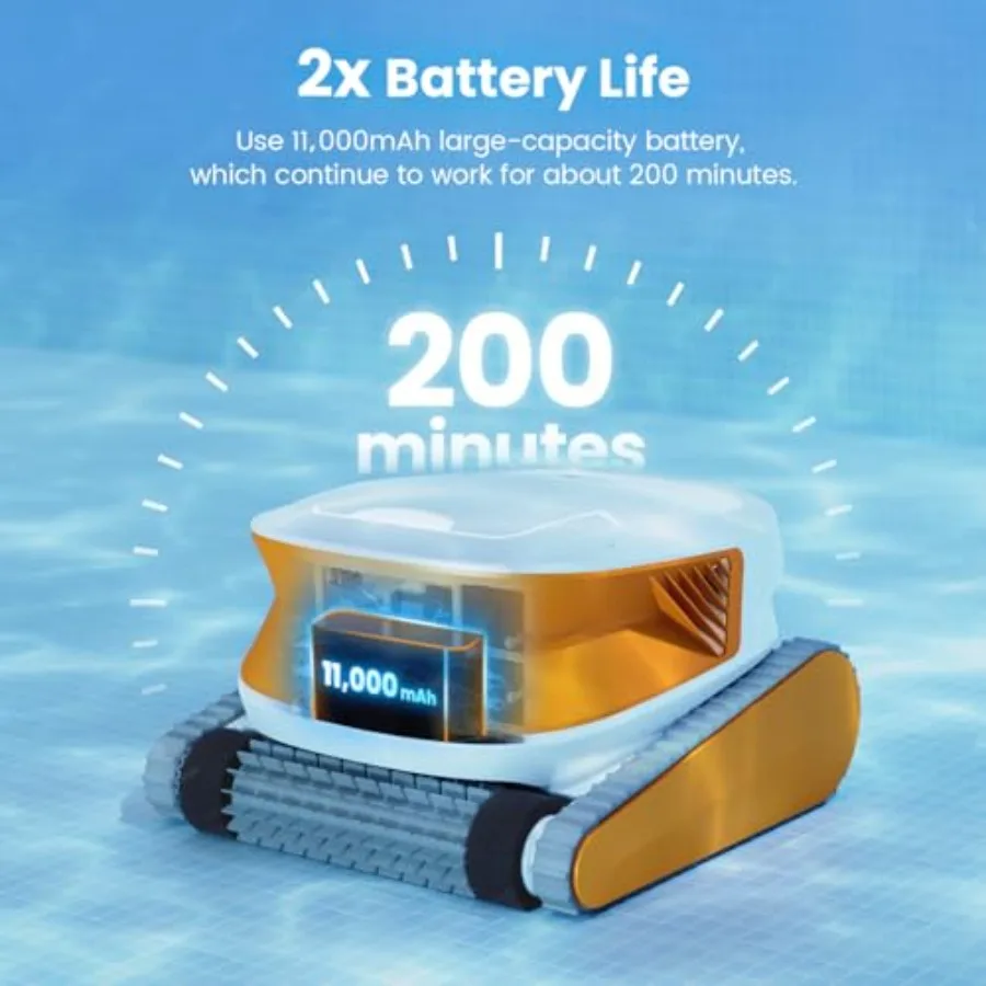 Hydro3 Robotic Pool Cleaner for inground/above-ground pools up to 861-1070 sq.ft, black ABS plastic, 150W cordless with 2x brus