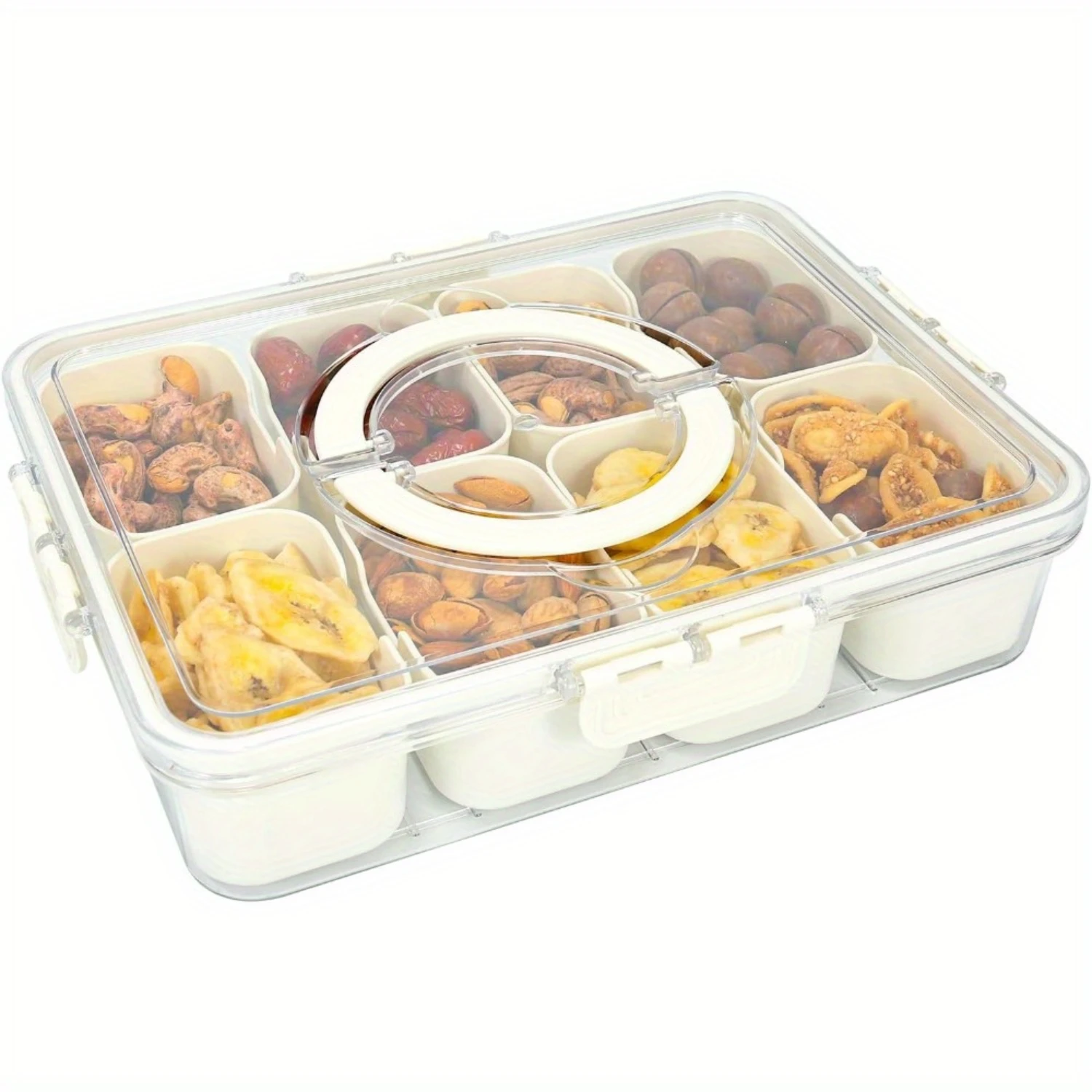 Versatile Snack Serving Tray With Lid & Handle - Perfect For Candy, Fruits, Nuts, Veggies | Ideal For Travel & Charcuterie Snack