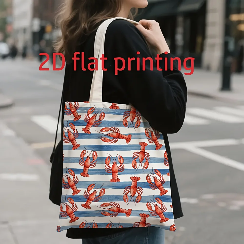 2d Flat Canvas Tote Bag with Vivid Lobster Pattern Shoulder Tote Bag Suitable Casual Vacations Shopping and Stationery Book Bag