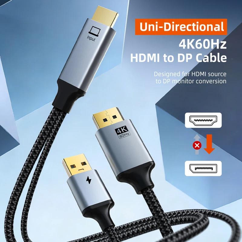 CABLETIME 4K60Hz HDMI to DP Cable Uni-Directional USB Power for Game Console to Type C Monitor Compatible Nintendo Switch PS4/5