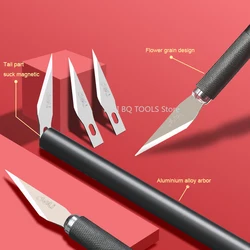 Deli Magnetic Metal Utility Knife Art Carving Knives with Blades Ruler Cutting Mat Pad Unboxing Cutter carving knife