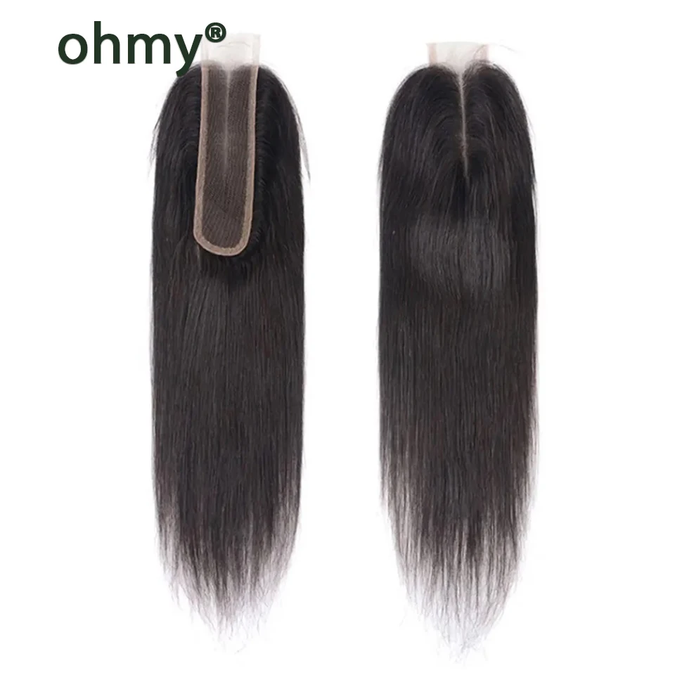 Ohmy-Straight Transparente Lace Encerramento Pacotes de Cabelo Humano, Parte Média, Cru e Completo, Kim K 2x6, 50g, 4, 5, 6