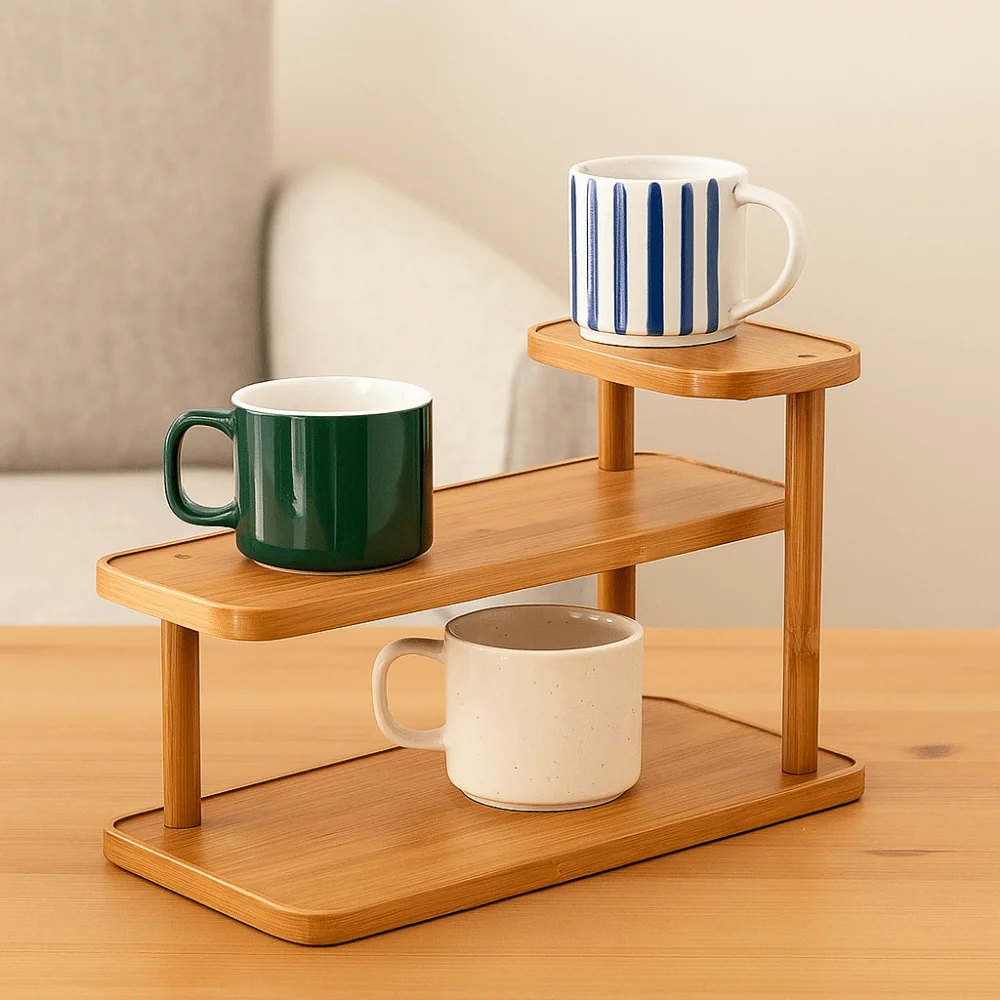 

Practical Bamboo Cup Holder Large Capacity Space Saving Cup Storage Rack Anti-drop Doll Figures Model Shelf Doll Storage