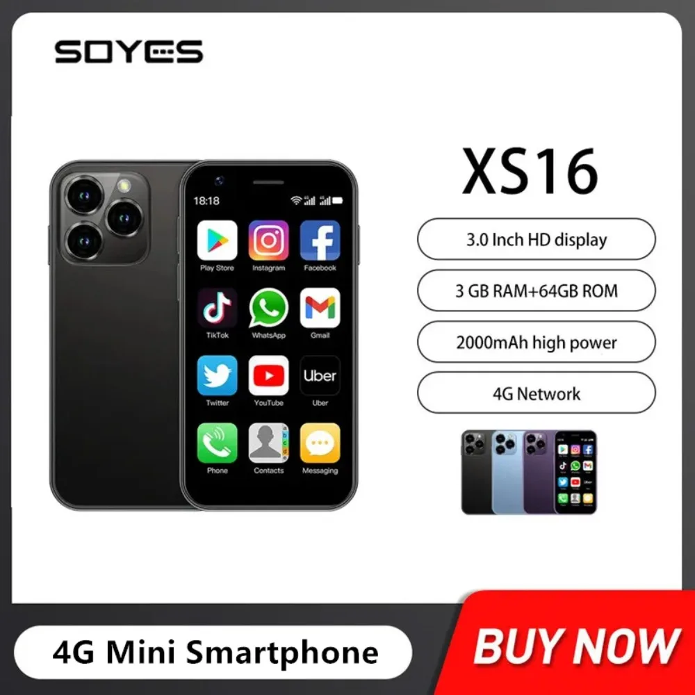 SOYES XS16 Mini 4G LTE Smartphones 3Inch HD Quad Core 3GB+64GB Android 10 Mobile Phone Dual SIM Standby 2000mAh 5MP Small Phone