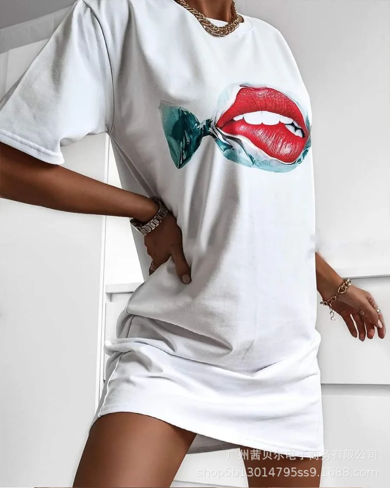 2026 nuovo abito T-shirt con labbra stampata per ufficio da pendolarismo casual alla moda