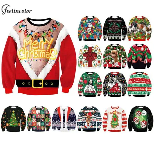 Merry Christmas Men Ugly Sweatshirt Jesus Graphic Pullover Xmas Tree 3D Print Sweatshirts Autumn Couple Clothing Holiday Gift