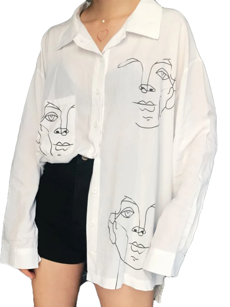 Csa hoada de manga larga con estampado de dibujos animados para mujer, blusa estampada de estilo urbano informal a la mo...