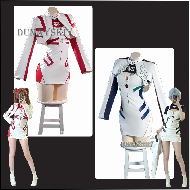 Asuka Ayanami Leather Cosplay Costume Tight Clothing Set Wig Cartoon Anime EVA Motorcycle Uniform Women's Dresse 2025Anime Party